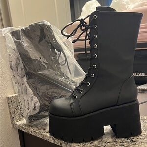 Demonia Black Platform Lace-Up Boots